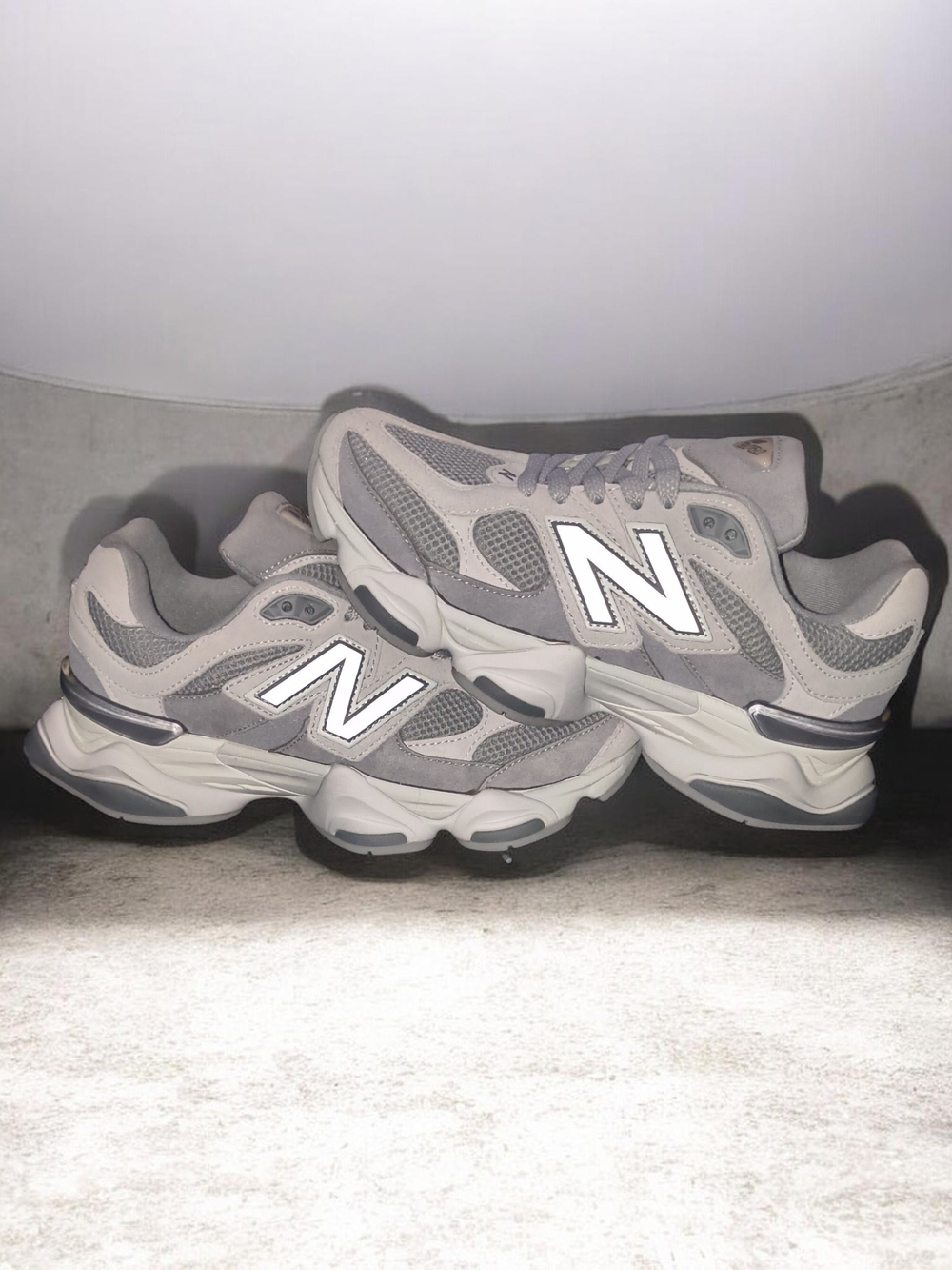 New Balance Light Grey and White Chunky Runner Sneakers